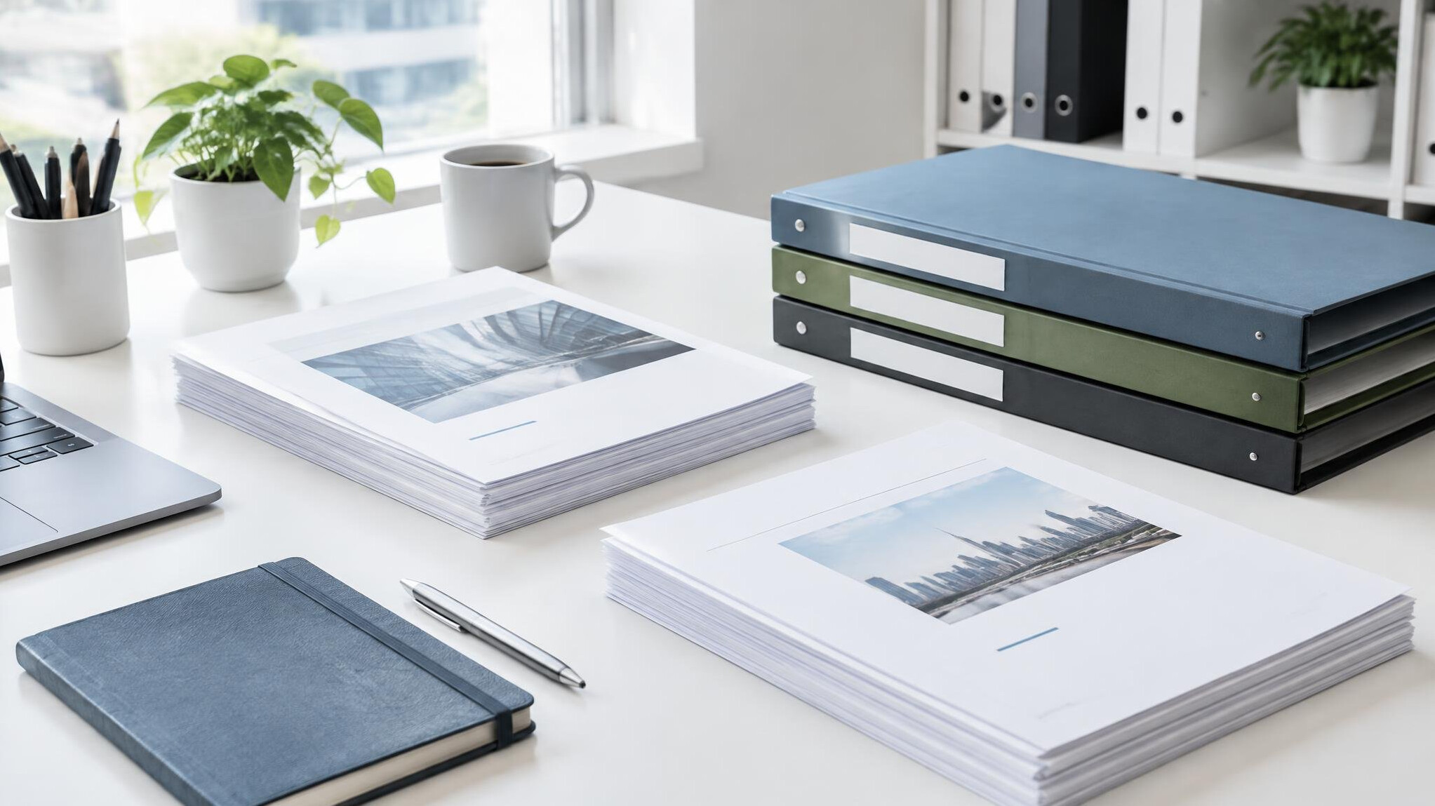 Pages of printed documents and folders