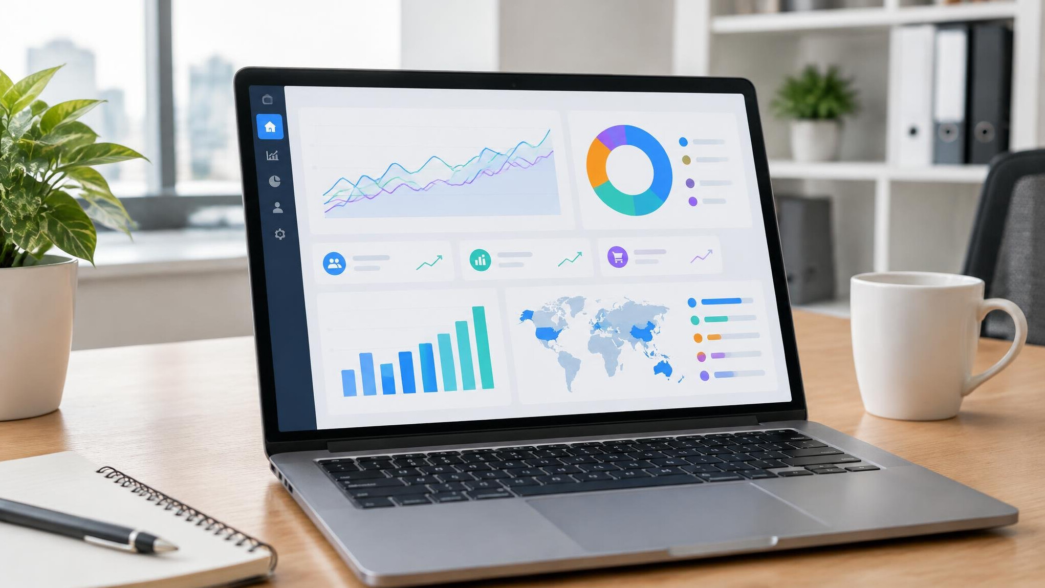 Analytics dashboard with charts on a screen