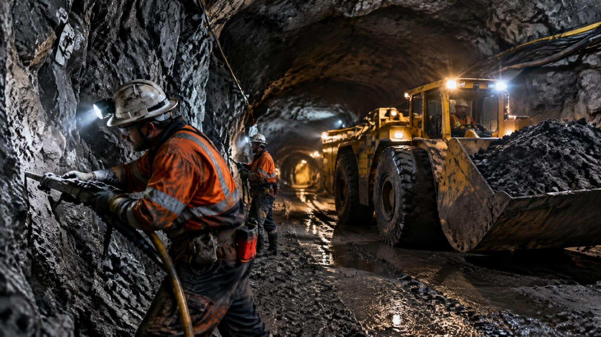 underground miners working